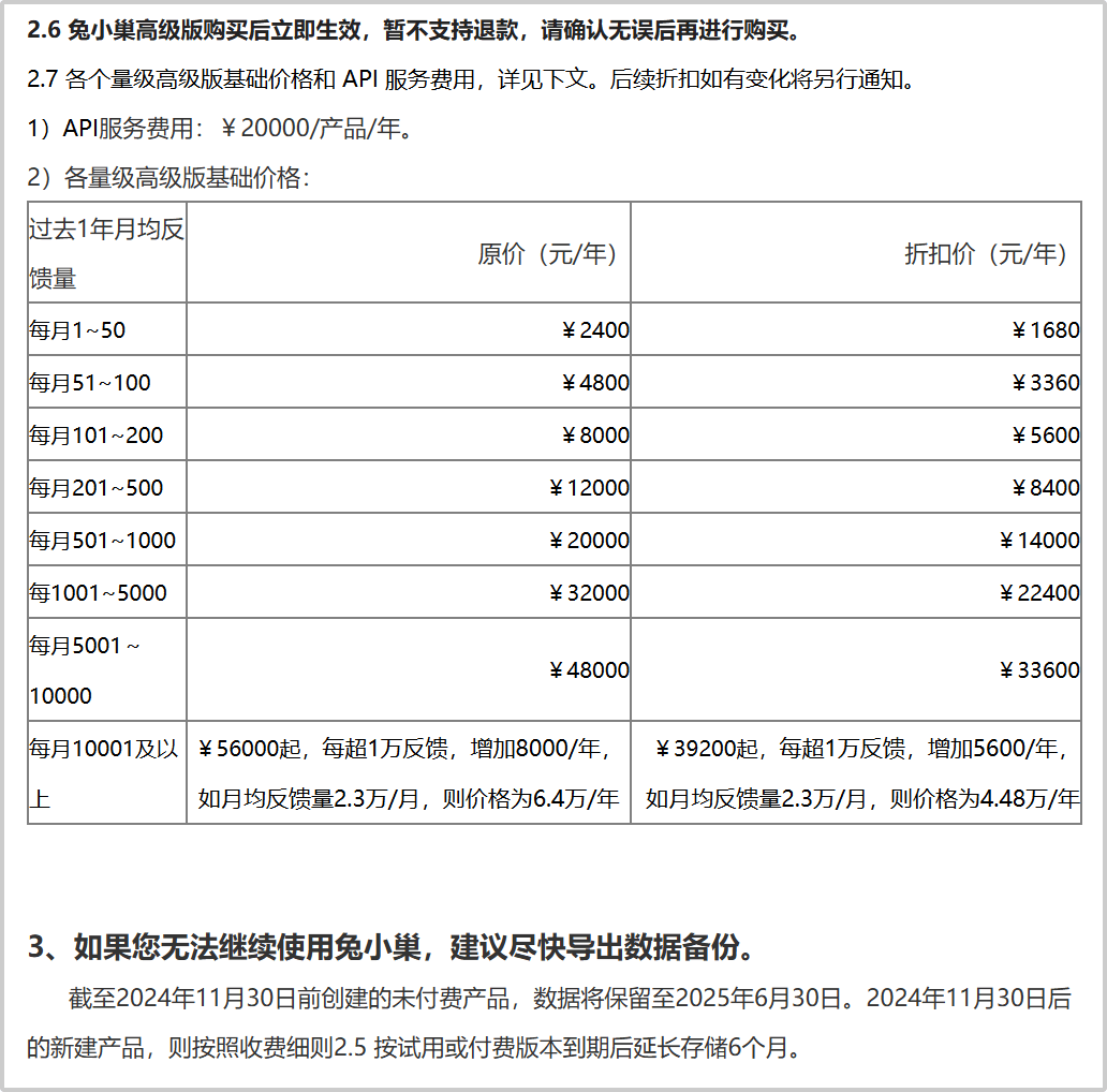 兔小巢收费价格